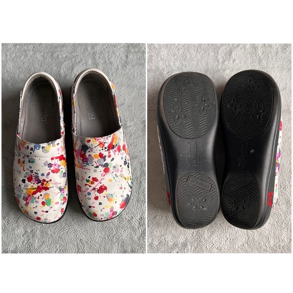 Alegria Keli Pollack Slip-On Paint Splatter Leather Professional Clogs White 37 - Picture 3 of 16